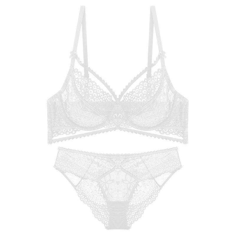 New pure desire wind lace with steel ring upper support underwear set sexy hollow small chest not empty cup gathering bra cover