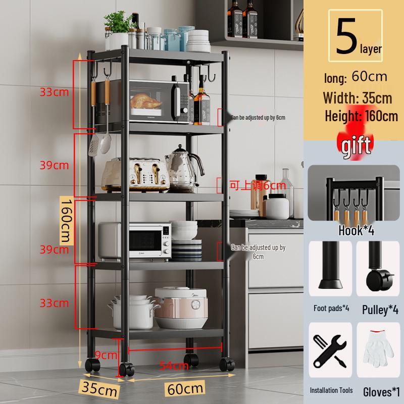 Multi-layer Floor-standing Kitchen Storage Rack for Pots and Microwave Oven
