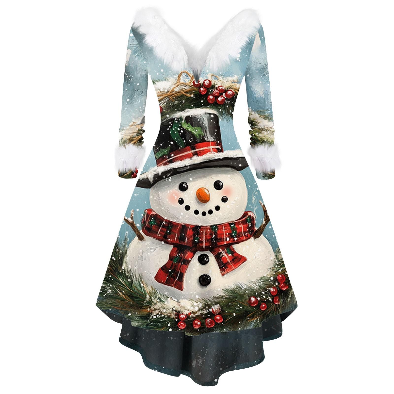 

Жіноча модна повсякденна вечірня сукня з різдвяним принтом і довгими рукавами з V-подібним вирізом XXXXL