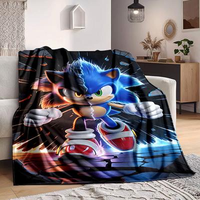 1pc Sonic Hedgehog Flannel Throw Blanket - HD Printed Lightweight Soft Warm All-Season Blanket for Sofa, Bed,