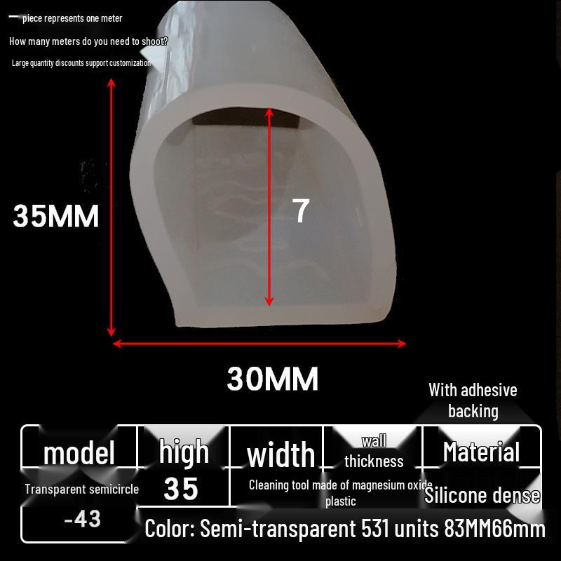 D-shaped High-Temperature Silicone Seal, Semi-Circular Hollow Strip, Self-Adhesive Solid, Odorless Transparent.