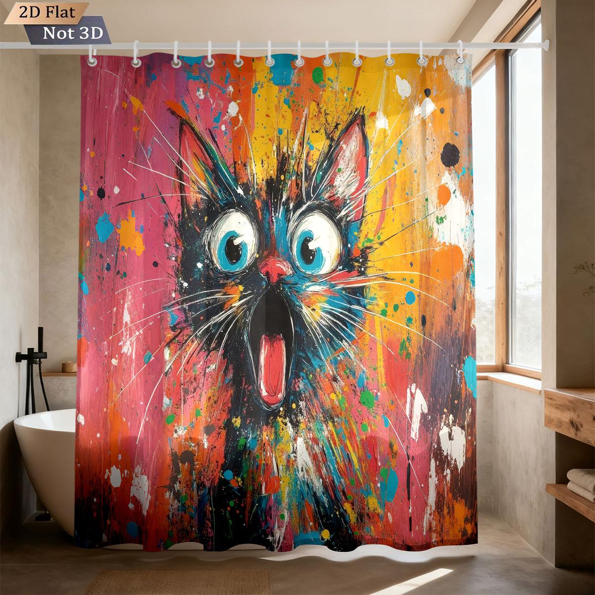 

1Pc Graffiti Style Colorful Cat Print Waterproof Partition Privacy Hanging Curtain With 12 Hook Multiple Sizes Easy Installation W60H190(CM)-1 Pcs