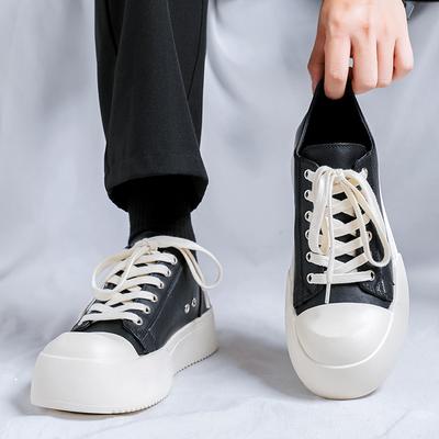 Fashion 2025 British Style Leather Men's Casual Shoes Luxury Brand Vulcanize Shoes High Quality Thick Bottom Comfy Man Skateboard Shoes