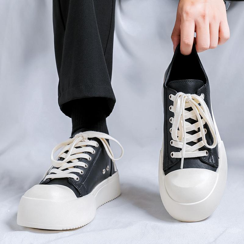 2025 British Style Leather Men's Casual Shoes Luxury Brand Vulcanize Shoes High Quality Thick Bottom Comfy Man Skateboard Shoes