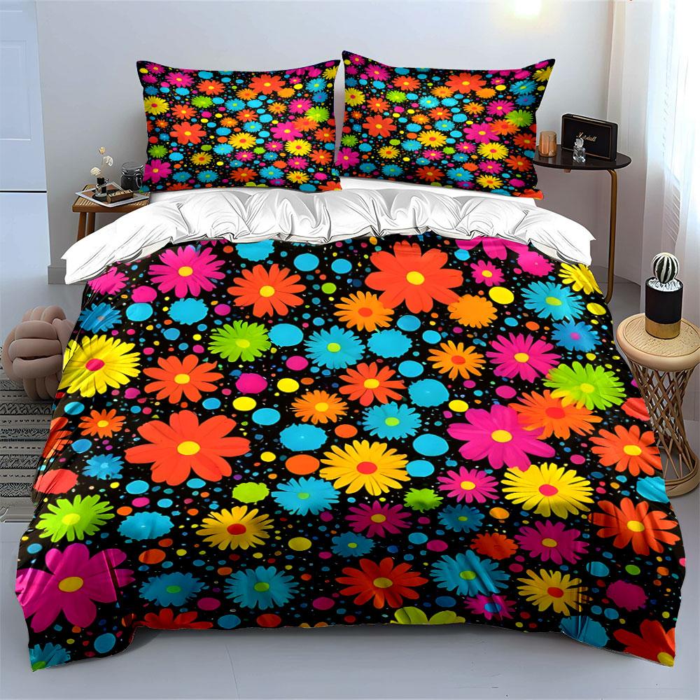 Colorful Floral Print Decor Set Soft Skin-Friendly Bedding Set Includes 1 Duvet Cover And 2 Pillowcase, Gift