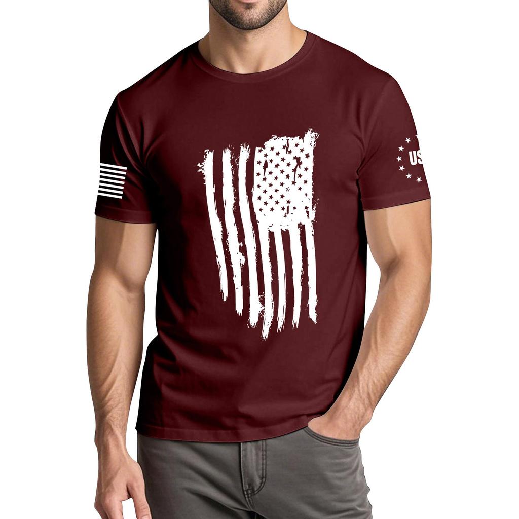 Herren Modisches Lässiges Unabhängigkeitstag Bedrucktes Rundhals Kurzarm T-Shirt Top