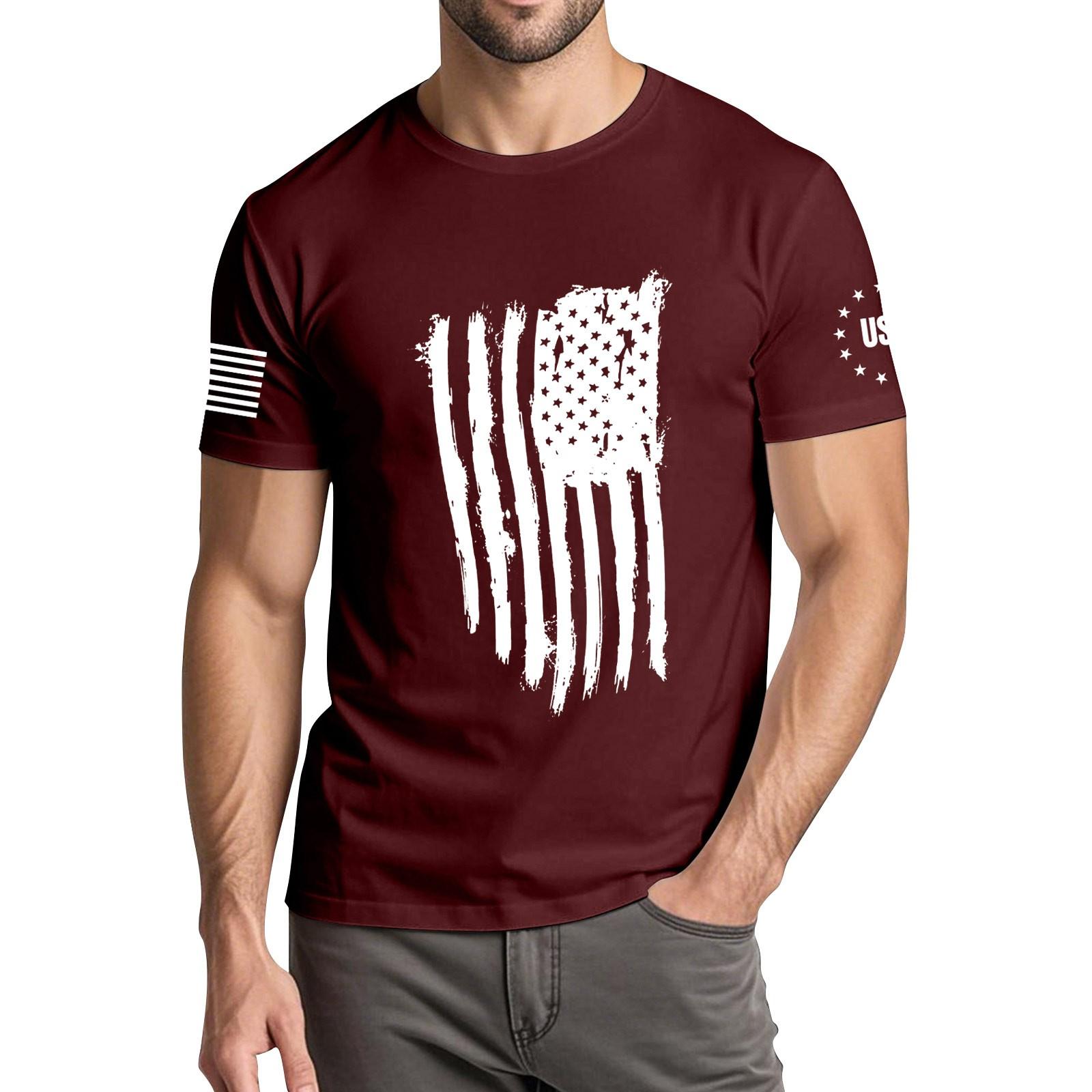 

Мужская модная повседневная футболка с круглым вырезом и коротким рукавом с принтом «День независимости» M винный