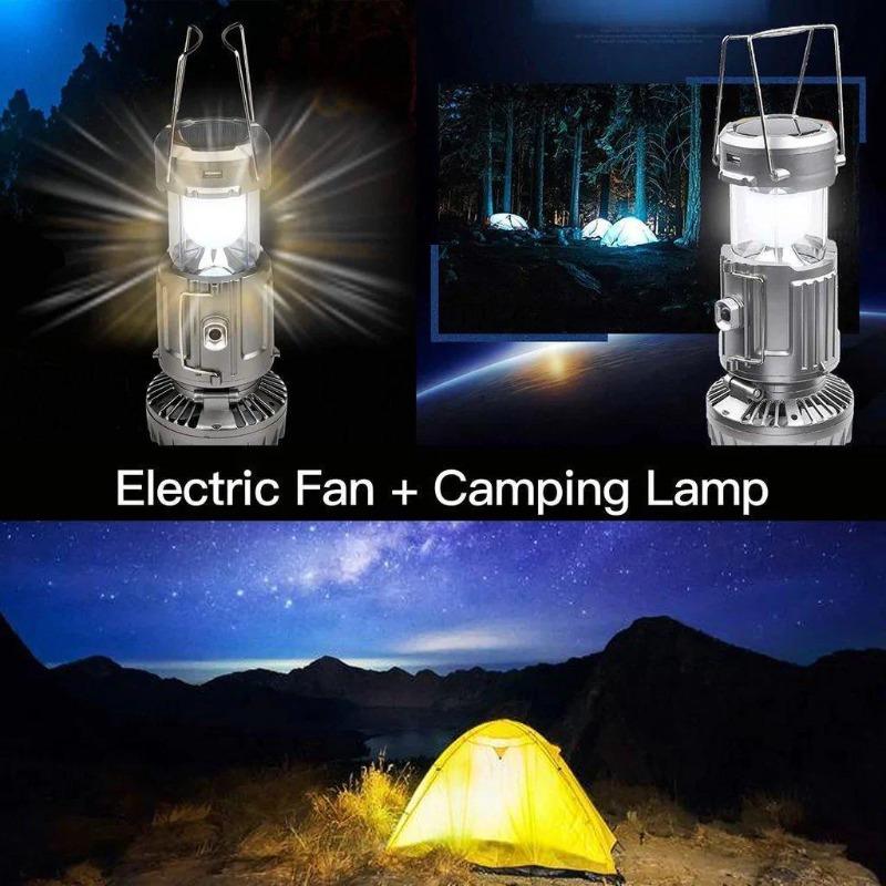 Solar Camping Lantern With Fan Portable Stretchable Electric Fan Emergency Light Outdoor Lighting Rechargeable LED Tent Light
