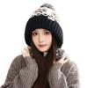 Winter hat women's rabbit fur hairball knitted hat big head circumference versatile pullover hat ear protection warm wool hat