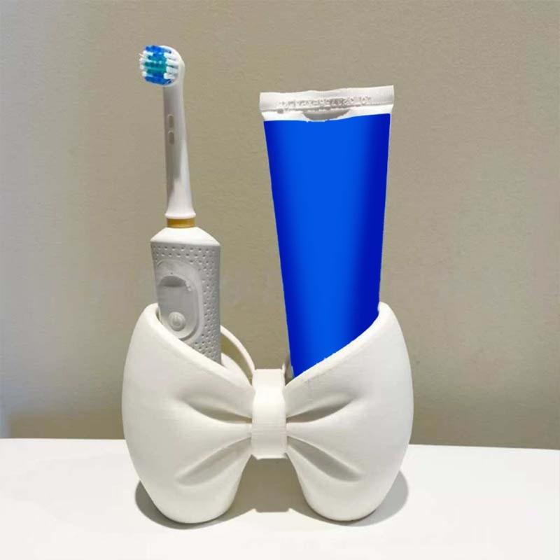 Bows Shape 3D Printed Toothbrush Toothpaste Holder for Home and Bathroom Countertop Bows Decoration
