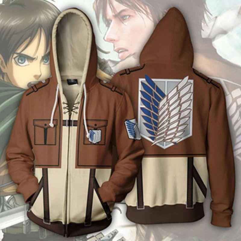Premium Attack On Titan Hoodie Hooded Sweater Sweatshirt Zipper Coat Cosplay Costume For Fans