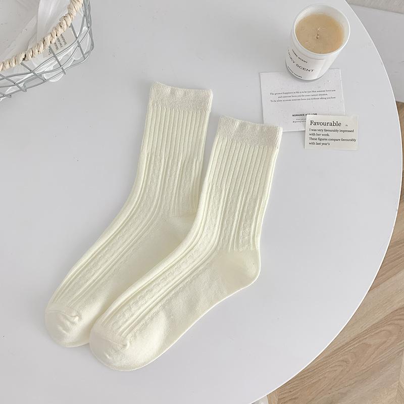 24 Calzini Bianchi Donna Primavera Estate Sottili Doppia Maglia Media Altezza Calzini Impilabili Stile Giapponese Coreano Semplici Calzini Donna