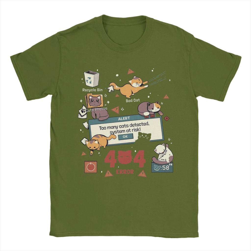 Men Too Many Cats Alert Playing Computer T Shirts  100% Cotton Clothing Casual Short Sleeve Crew Neck Tee Shirt Party T-Shirt