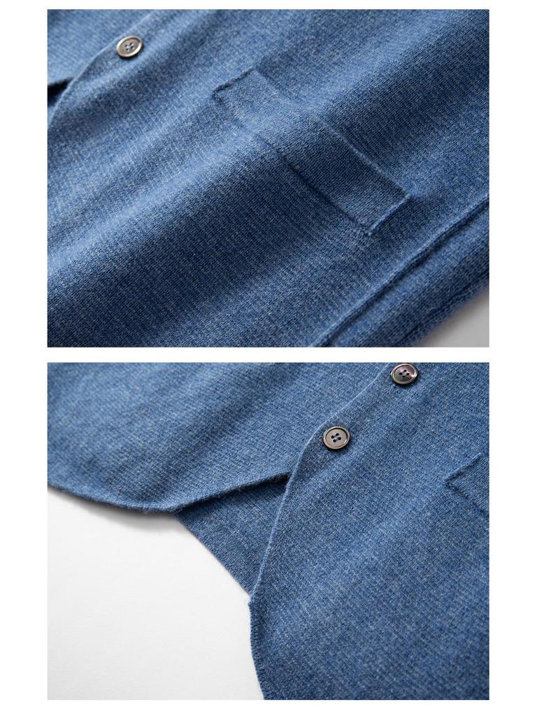 Men's Blue & Green Cashmere Vest: Button-Up Sleeveless Cardigan with Business Lapel, Casual Layering, Four-Way Stretch.