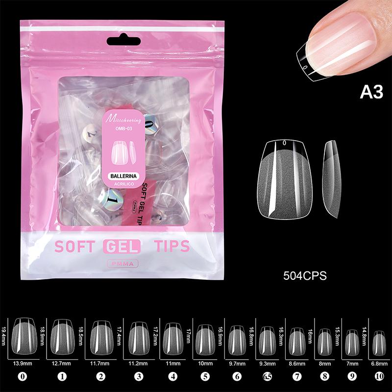 504 Pcs False Nail Tips Semi-Matte Finish Almond French Coffin Stiletto Oval Square Shapes With Front Edge Thickened Fingertips