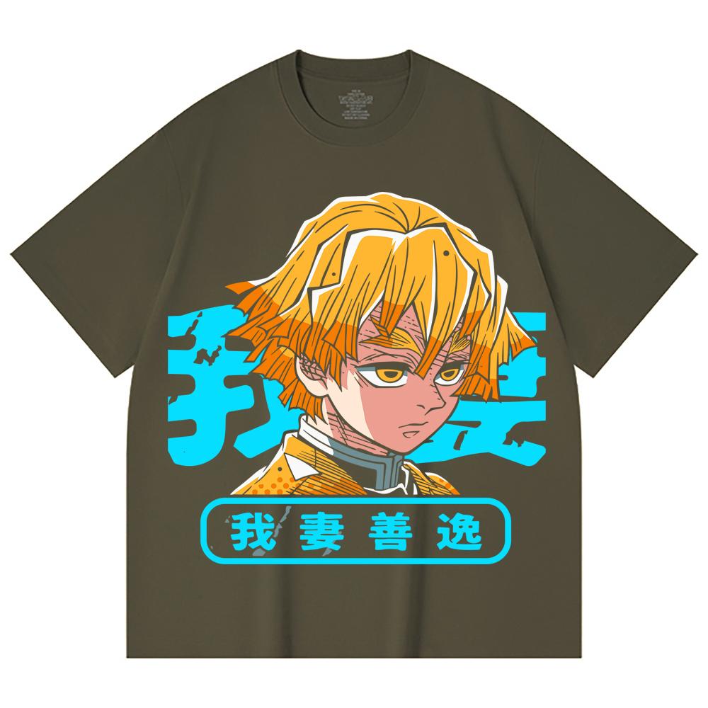 230 Gsm 100% Cotton Demon Slayer V100 Zenitsu Print Unisex Heavy Cotton T Shirt