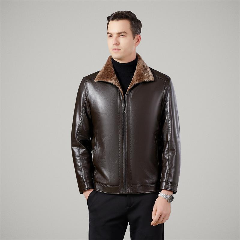 

Зимняя одежда, куртка из натуральной кожи для мужчин среднего возраста, мужская куртка из утолщенной бархатной кожи, дубленка на пуговицах, пальто с меховым вставкой 195