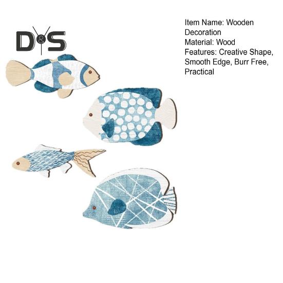 Lot de 4 décorations suspendues en forme de poisson, bords lisses, sans bavures, ornements décoratifs en bois