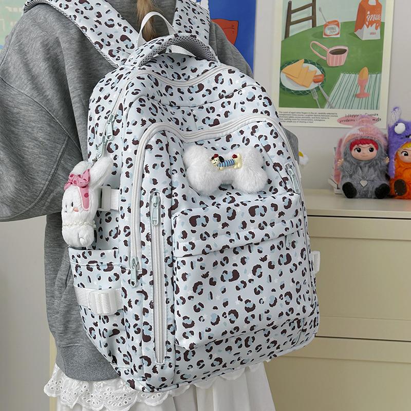 Schultasche Damen College-Stil Rucksack mit großem Fassungsvermögen 1011 neu Mittelschule Oberschule Einfach vielseitig Leopardenmuster Niedlicher Rucksack