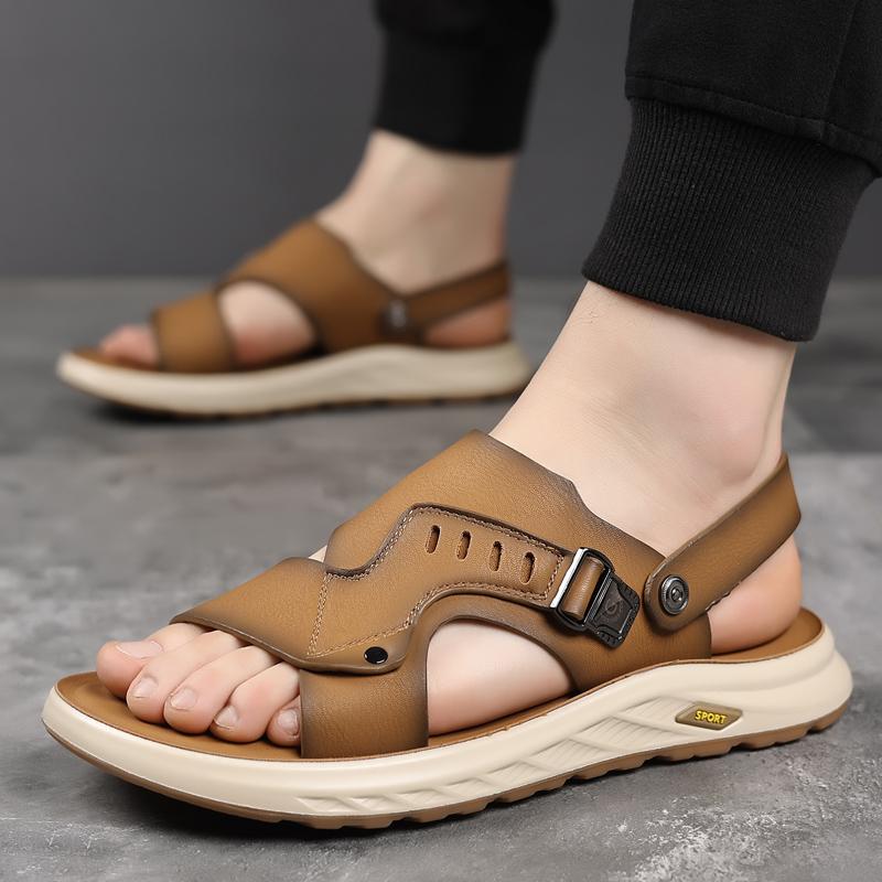 Fashion Brand Fashion Outdoor Breathable Anti Slip Beach Shoes Summer New Men's Head Layer Leather Comfortable Soft Bottom Casual Sandal