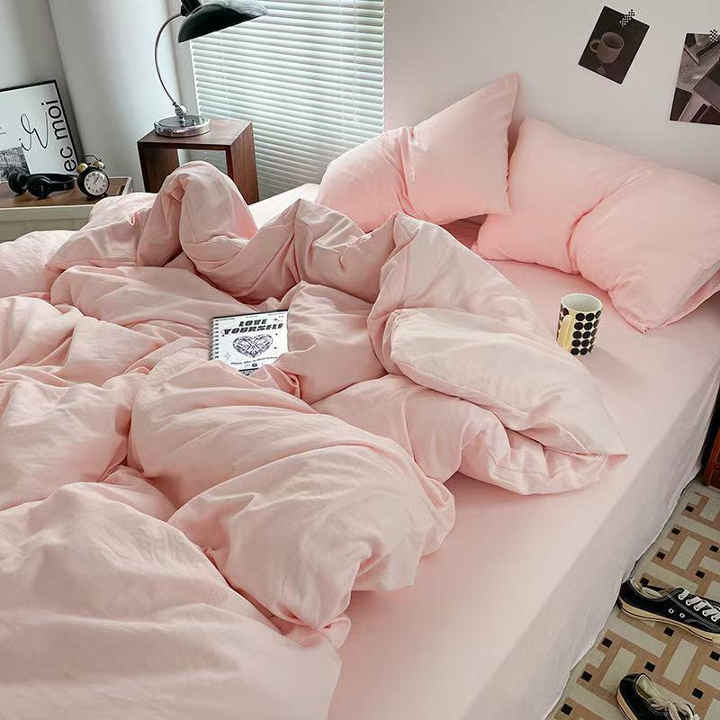 G5Z Cotton Bedding Set - Simple Solid Color, 3 or 4-Piece Options for Double or Single Bed