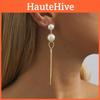 Long Stylish Pearl Earrings For Women Trendy Geometric Dangles Chain