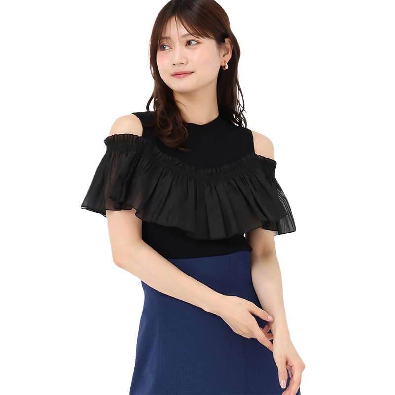 Mishmash Short Sleeve Knit Sweater with Ribbed Open Perfect for Black Women's Ruffles, Knit, Gorgeous, Cute, Feminine, Shoulders, Outings,