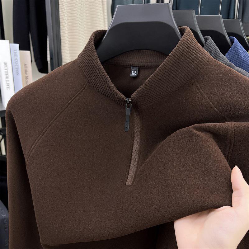 Men's Double-Sided Brushed Cationic Long-Sleeve Half-High Collar Zipper Sweatshirt