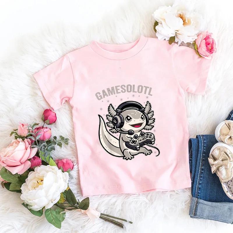 Axolotl Kawaii T-Shirt Kinder Sommer Mode T-Shirt Kinder Streetwear Boba Axolotl Anime Lässig Kinderkleidung Geburtstags-T-Shirts