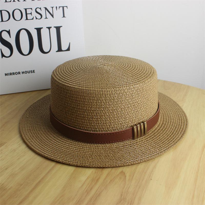 Sunscreen hat, sunshade belt buckle, flat hat, top hat, outdoor beach outing, straw hat, female summer versatile flat brim tide