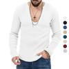 Men's Trend Spring and Autumn Deep V-neck Men's New Solid Color Knit Pullover