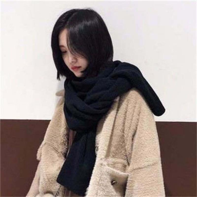 Couple's Solid Color Knitted High-End Scarf Women's Autumn Winter Thickened Warm Student Soft Girl Neck Warmer Men's Versatile Shawl