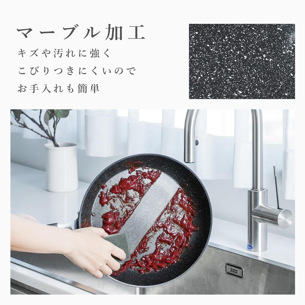 Pearl Metal 28cm Marble-Coated Non-Stick Frying Pan with Rim, Induction Compatible, Forged with Coin-Pressing, Navy Blue, AZ-5617
