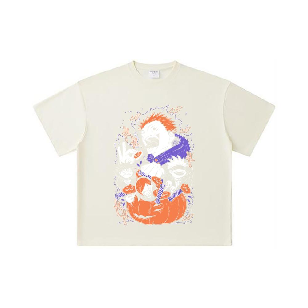 260 GSM Double Yarn 32 Count 100% Cotton Jujutsu Kaisen V56 Halloween Print Unisex Heavy Cotton T Shirt