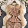 2025 New Spring Summer Women High End Party Fashion O Neck Shiny Diamonds Long Sleeve Slim Long Party Casual Dresses