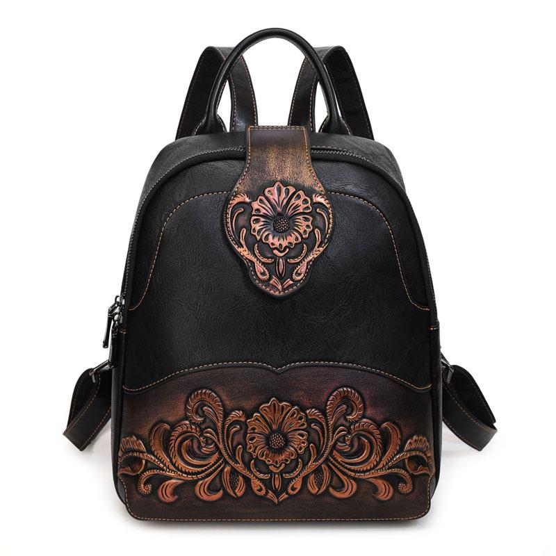

New Retro Women s Backpack with Embossed Splicing, Wear-resistant Large Capacity, New Popular Fashion Backpack чёрный