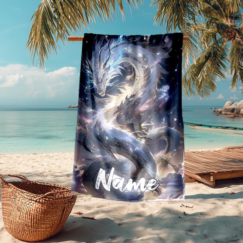 Custom Name Ultra-Soft Beach Towel with Dragon Theme,Ideal for Pool - Camping, Diving - Perfect Travel Essential, Vibrant Beach Towel.