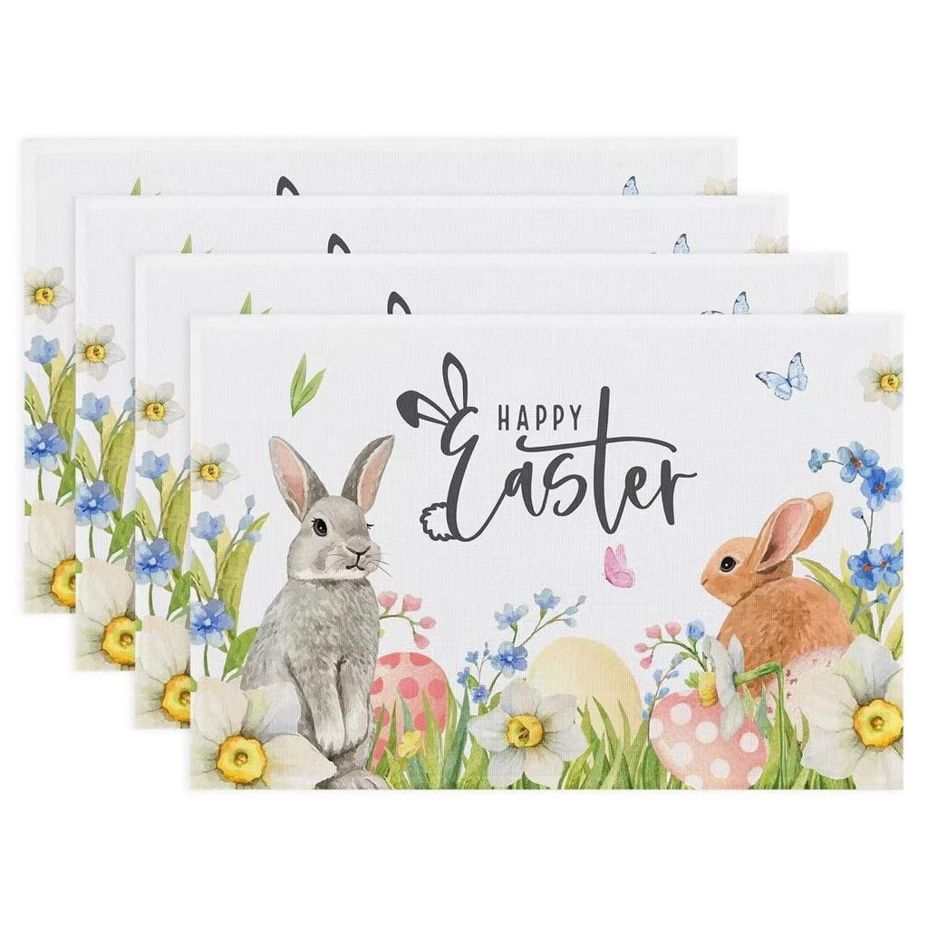Ostern Leinen Tischsets Hase Ostereier Restaurant Wohnzimmer Heimdekoration Tisch Rutschfeste Matte
