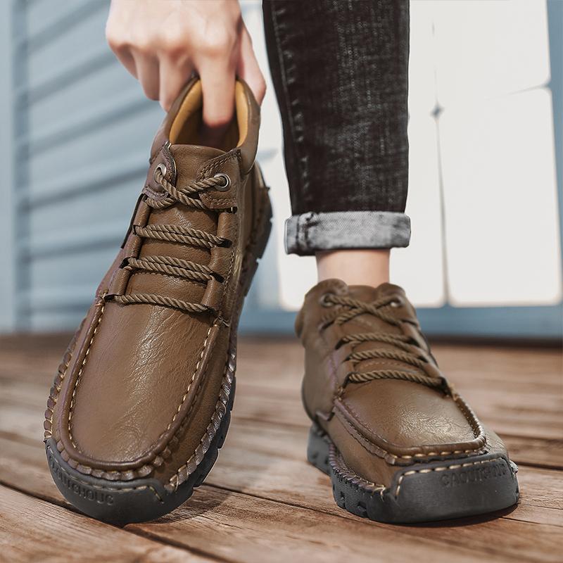 Casual Sneaker Loafers Casual Shoes High Boots Leather Winter Sport  for Men Soft and Comfortable Non-slip Cotton-padded shoes