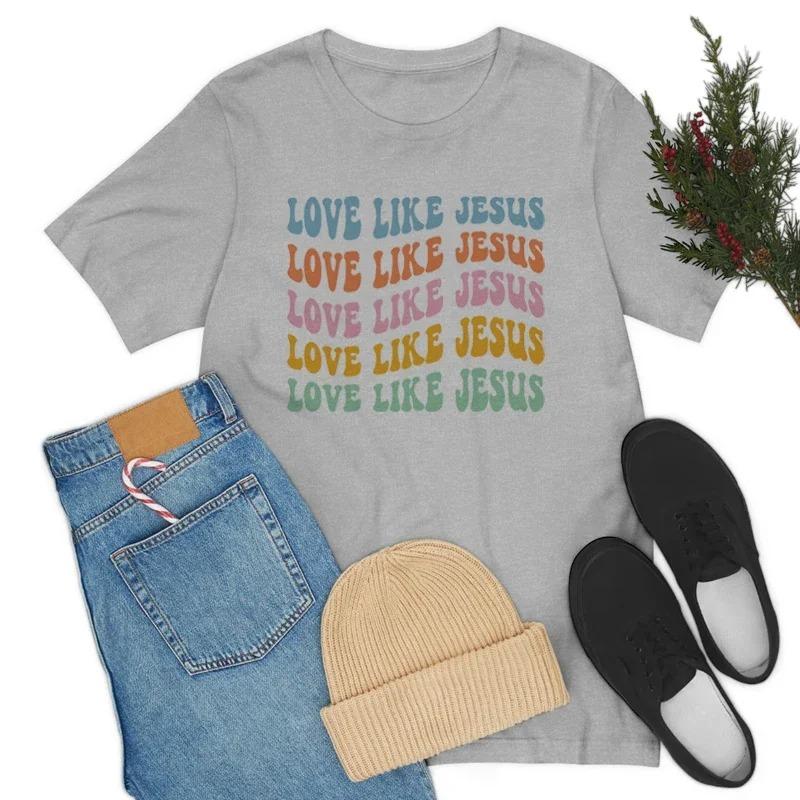 Love Like Jesus Faith T-shirts για Unisex με κοντό μανίκι Θρησκευτικό μπλουζάκι με στίχους της Βίβλου Retro Groovy Graphic Tees Christian Apparel Unisex
