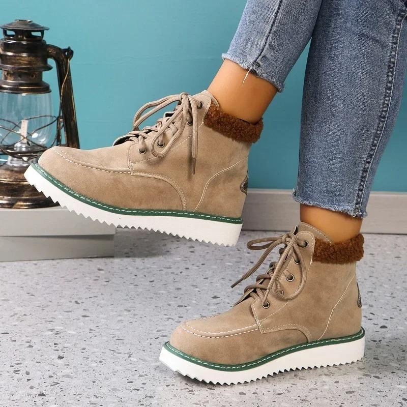 

Women Shoes Lace Up Women s Ankle Boots Auutmn Winter Round Toe Mixed Colors Flock Plush Warm Sneakers Comfortable Cotton Shoes 36 чёрный
