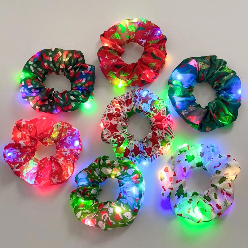 2 PCS New Arrival LED Luminous Scrunchies Hairband Ponytail Holder Elastic Hair Bands for Girls