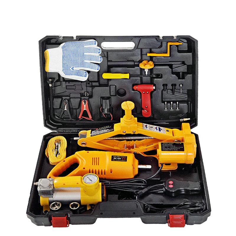 

Portable Electric Vehicle Jack Tool Kit Hinged Steel Car Toolbox with 5T Bottle & Scissor Jacks 5T Capacity