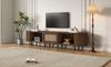 Oval TV Stand In Dark Walnut, Rattan Design - 180 Cm MDF Design, Adjustable Feet, 30 Kg Load Capacity