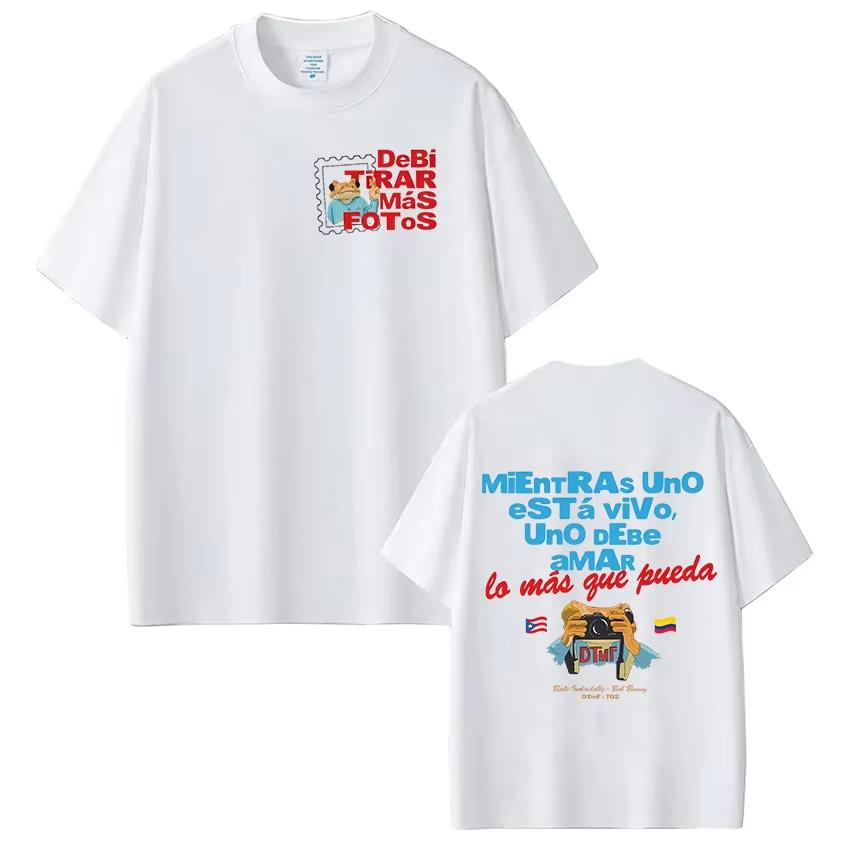 Rapper Bad Bunny Tshirt Debi Tirar Mas Fotos Dtmf Tour T Shirts Mens Clothing Women Fashion Hip Hop Summer Tshirt Streetwear