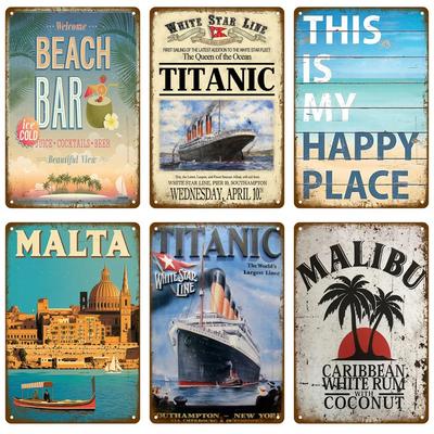 Plaque Metal Sign Beach House Seaside Decorative Plate Vintage Summer Metal Wall Sign Beach Decor For Beach Bar Beach Tin Sign