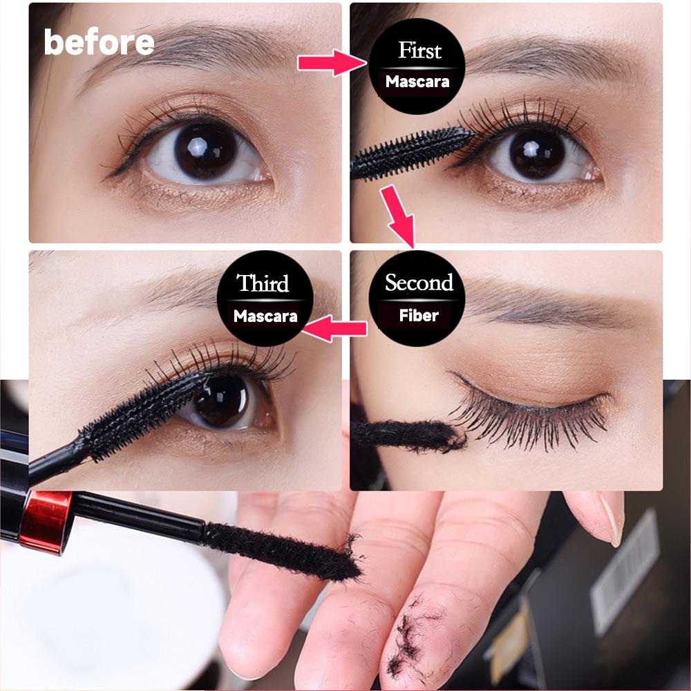 GECOMO Silk Extensions Fiber Mascara Set Double Tube Waterproof Thick Long Lasting Non Smudge Fiber Lengthening