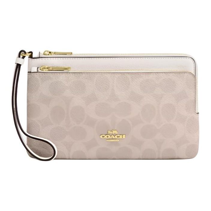 Coach 20 Letter Logo Zip Around Double Zipper Signature Coated Canvas And Leather Wallet Women wallet Pink White CX161-IMXDM Pink & White