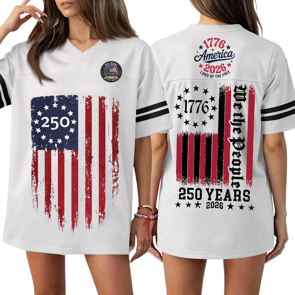 Women's Casual Fashion V-Neck Sports Independence Day Print Short Sleeve Sports T-Shirt Top
