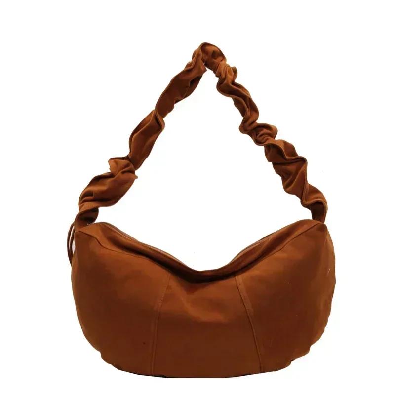 

Однотонная плиссированная сумка через плечо с застежкой-молнией и нитками для дальних поездок коричневый